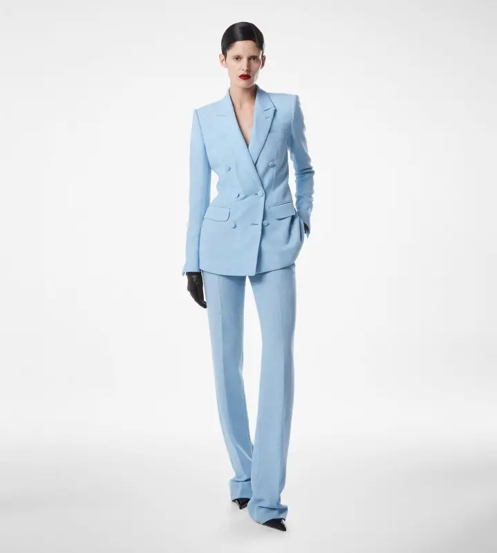 SEQUINED WOOL BLEND CREPE DOUBLE BREASTED JACKET SKY online